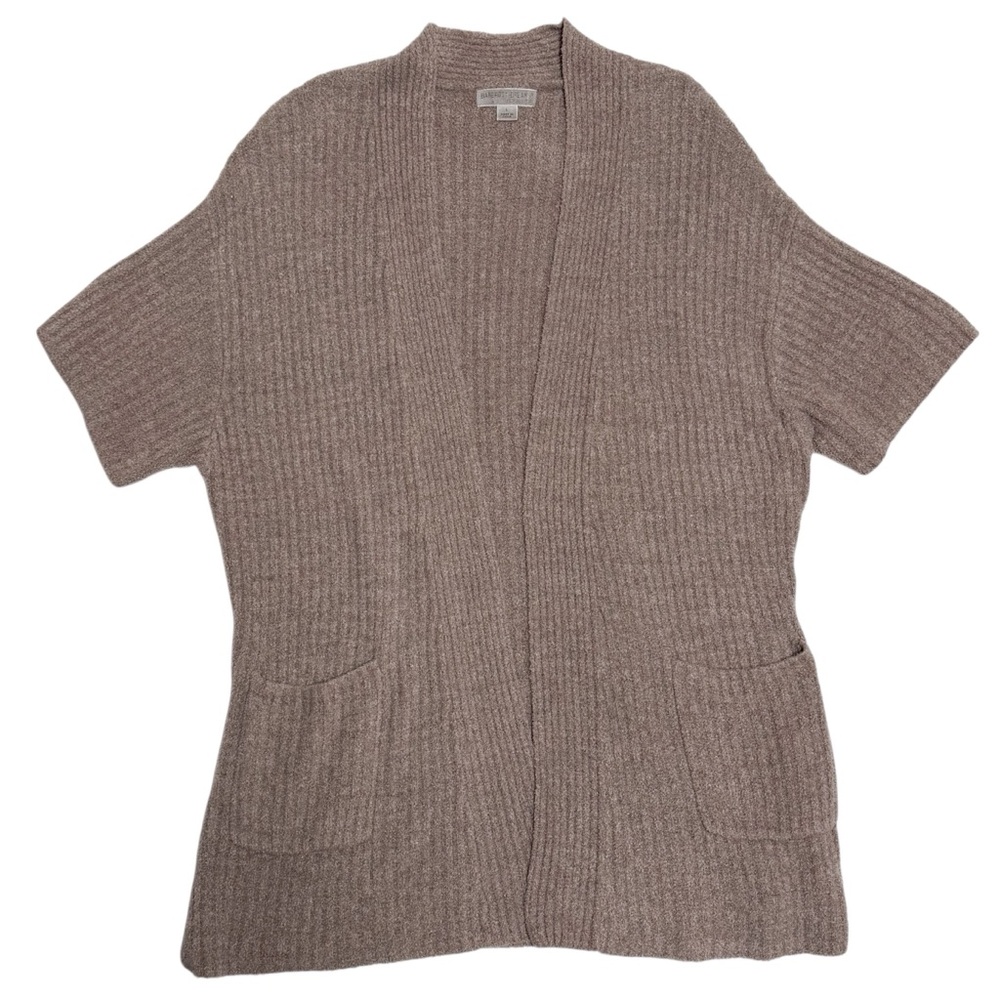 Barefoot Dreams Cozychic Lite Taupe Ribbed Short Sleeve Kimono Cardigan Large - Picture 6 of 10